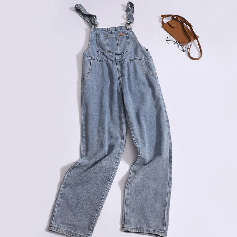 

Denim Overalls Women 2024 Spring Autumn New Straight Leg Jeans Overalls with Embellished Pockets Loose High Waist Trousers