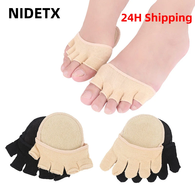 2Pcs=1Pair Toe Separator Foot Care Half Insoles Five Finger Socks Pads Bunion Sleeve Protector Hallux Valgus Forefoot For Women