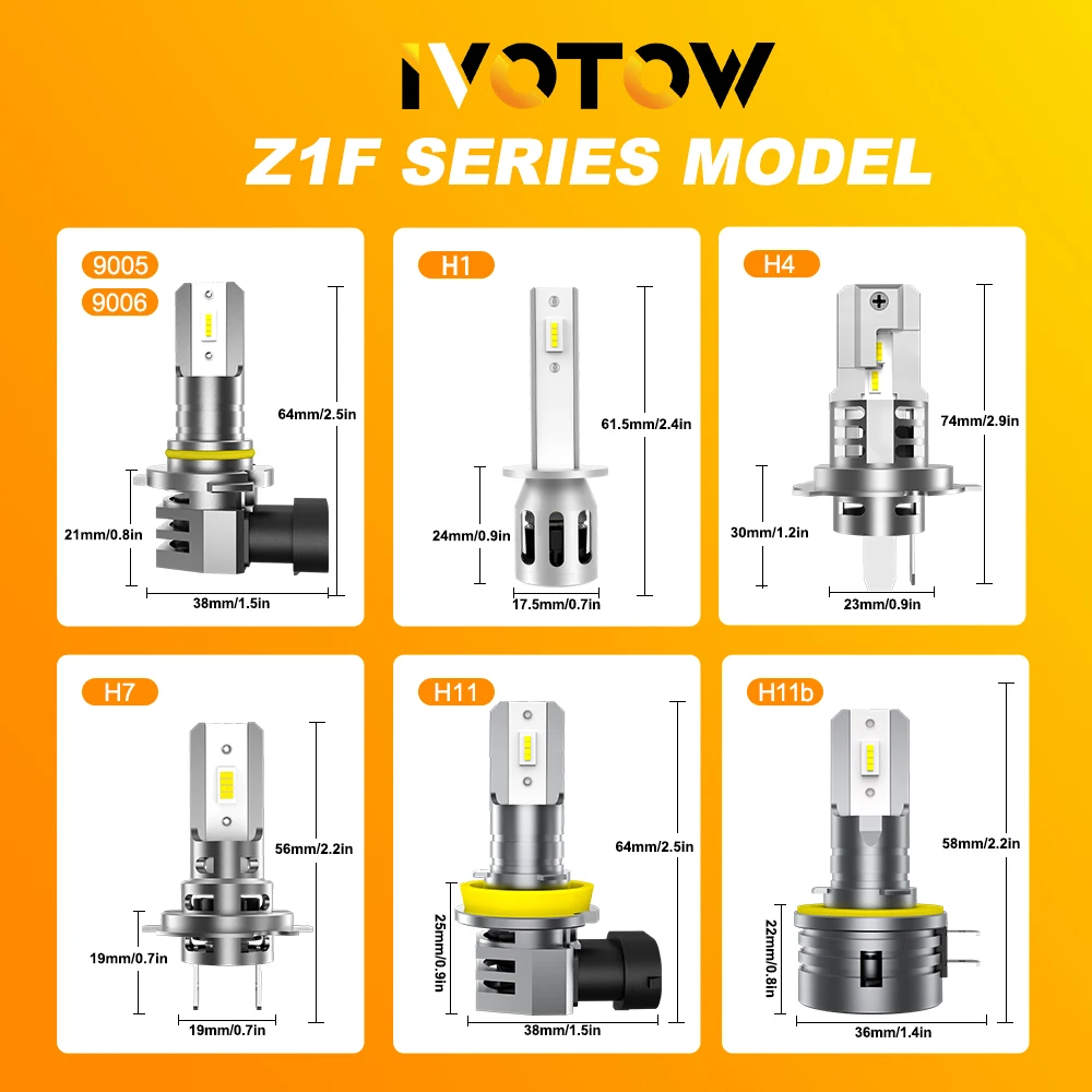 IVOTOW 2Pcs H1 H4 H7 H11 9005 9006 H11B LED Fog Light Canbus No Error 1:1 Size Fanless Car DRL Daytime Running Lamp 6000K
