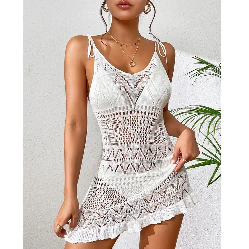 

Sexy See-through Bathing Suit Swimsuit Woman 2024 Trend Beach Cover Up Pareos White Beach Dress Women Swimwear Cover Ups Mujer