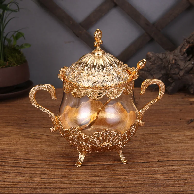 Sugar Bowl White Sugar Bowl Creative Fashion Cup Seasoning Bottle Restaurant Kitchen Golden Peacock Pattern Sugar CansTWG03 European