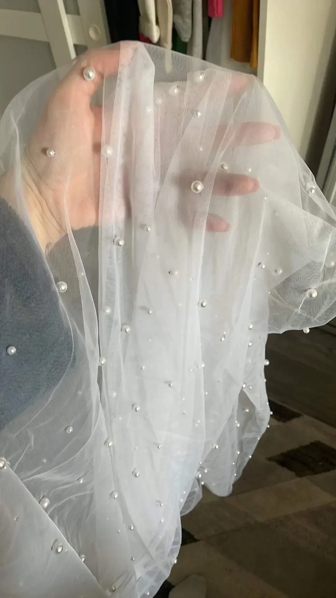 Scattered Pearl Veil on Soft Bridal Tulle Elbow, Fingertip, Waltz or Cathedral  Length 