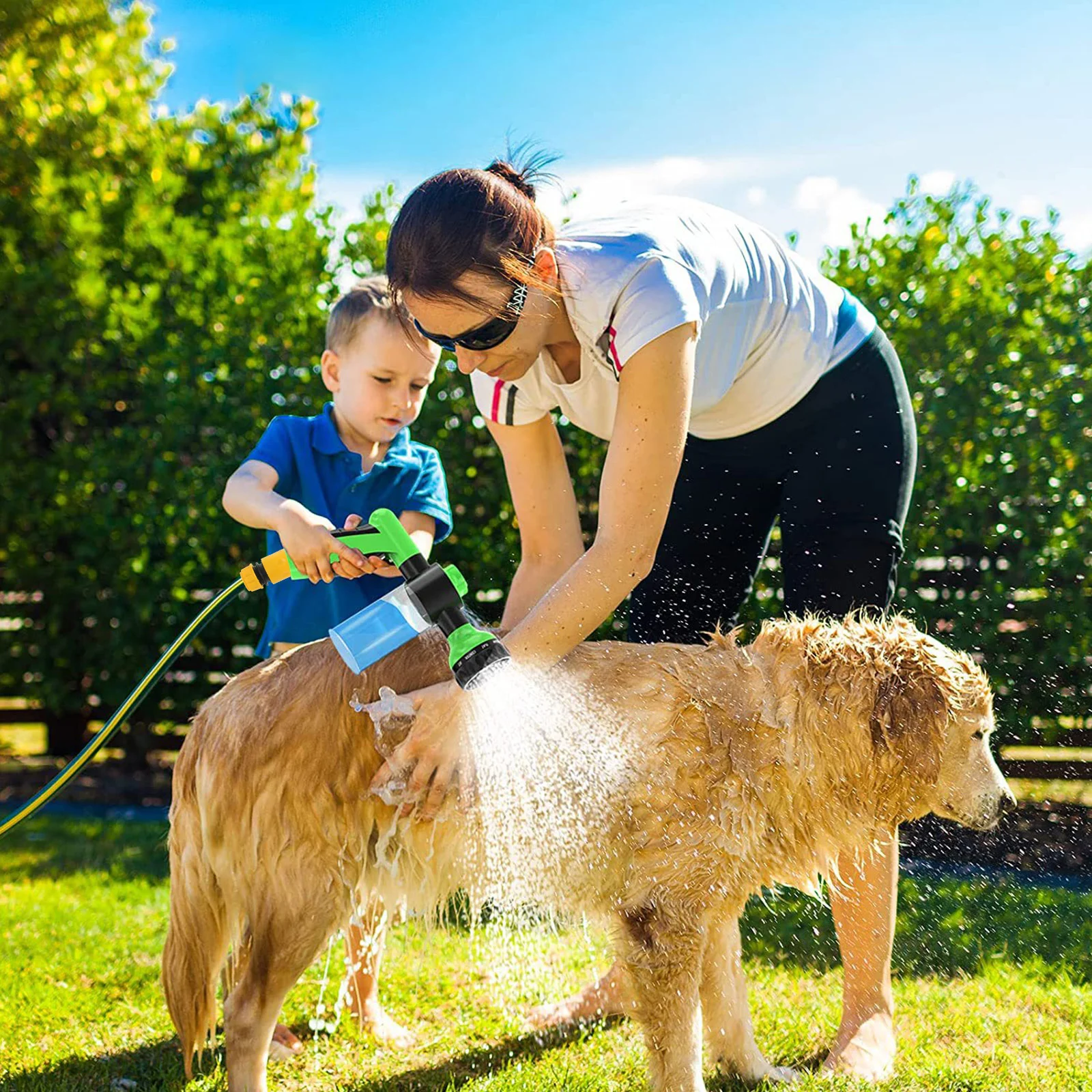 

Dog Cleaning Sprayer Hose Attachment Multifunctional Portable Garden Nozzle (Green Water + 4 Connectors) Accessories