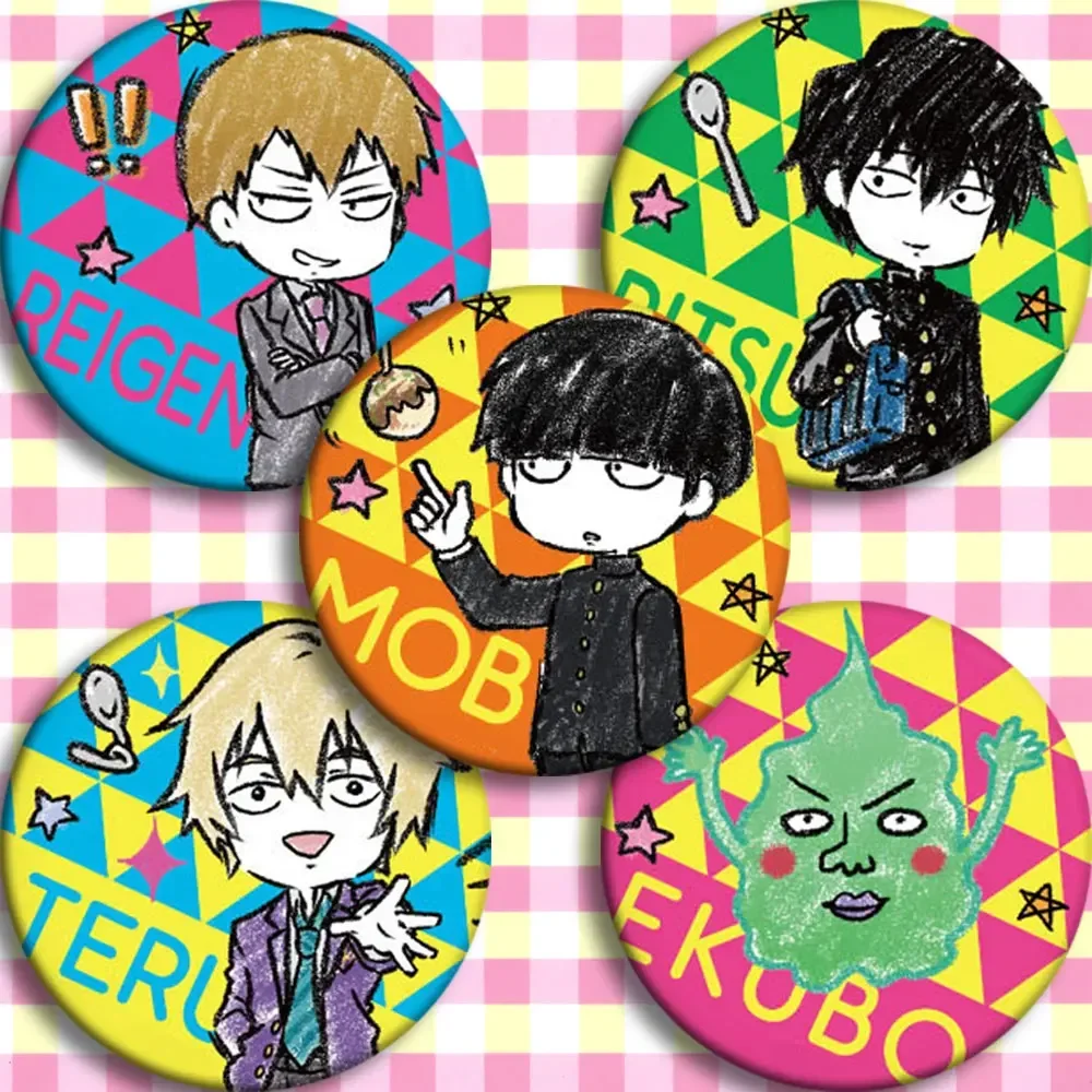 

55MM Anime mob psycho 100 REIGEN MOB Cosplay Badge Cartoon Collection Bags Badges For Backpacks Button Clothes Brooch Pins gifts