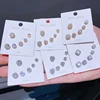 Classic 3 Pairs Square Heart Round Cubic Zircon Stud Earrings Set Gold/Silver Color Crystal Jewelry 1