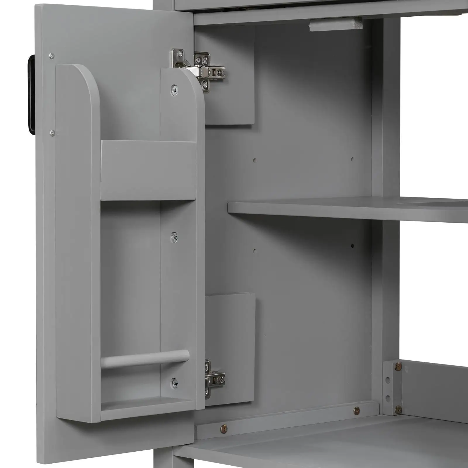 Grey Solid Wood Bathroom Vanities Ceramic Sink Combo Space Saving Doors Cabinet Set for Small Contemporary Bathrooms