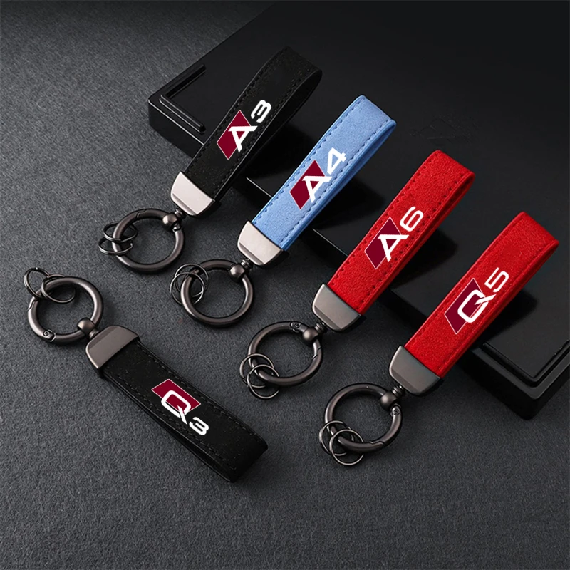 

For Audi A3 A4 A5 A6 A7 A8 Q3 Q5 Q7 Q8 Anti-Lost Car Key Pendant Split Rings Keychain Leather Keyring Auto Vehicle Key Chain