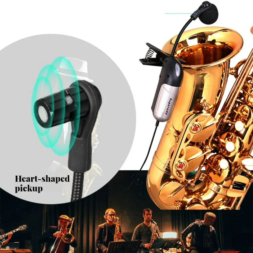 

Wireless Instrument Microphone Saxophone Receiver Transmitter UHF Clip Condenser Mic Microphone for Horns Trumpets Clarinets