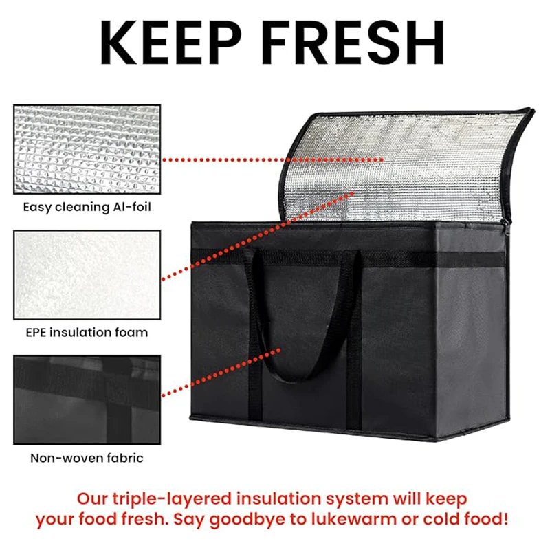 40l Insulated And Refrigerated Bag Large Capacity Portable Lunch Bag Zipper Picnic Camping Tin Foil Food Ba