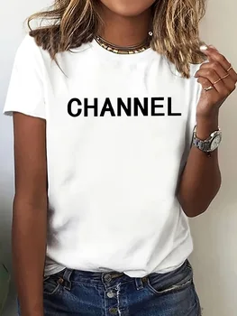 Machine Washable Women's Casual Elegant Fashion CHANNEL Graphic T-shirt - Crew Neck Short Sleeve Top 1