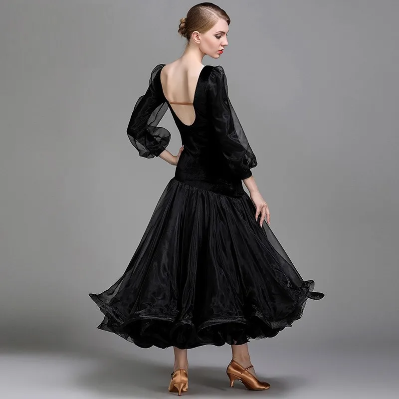 

Elegent Women Girls Long Black Burgundy Green Ballroom Dance Costumes