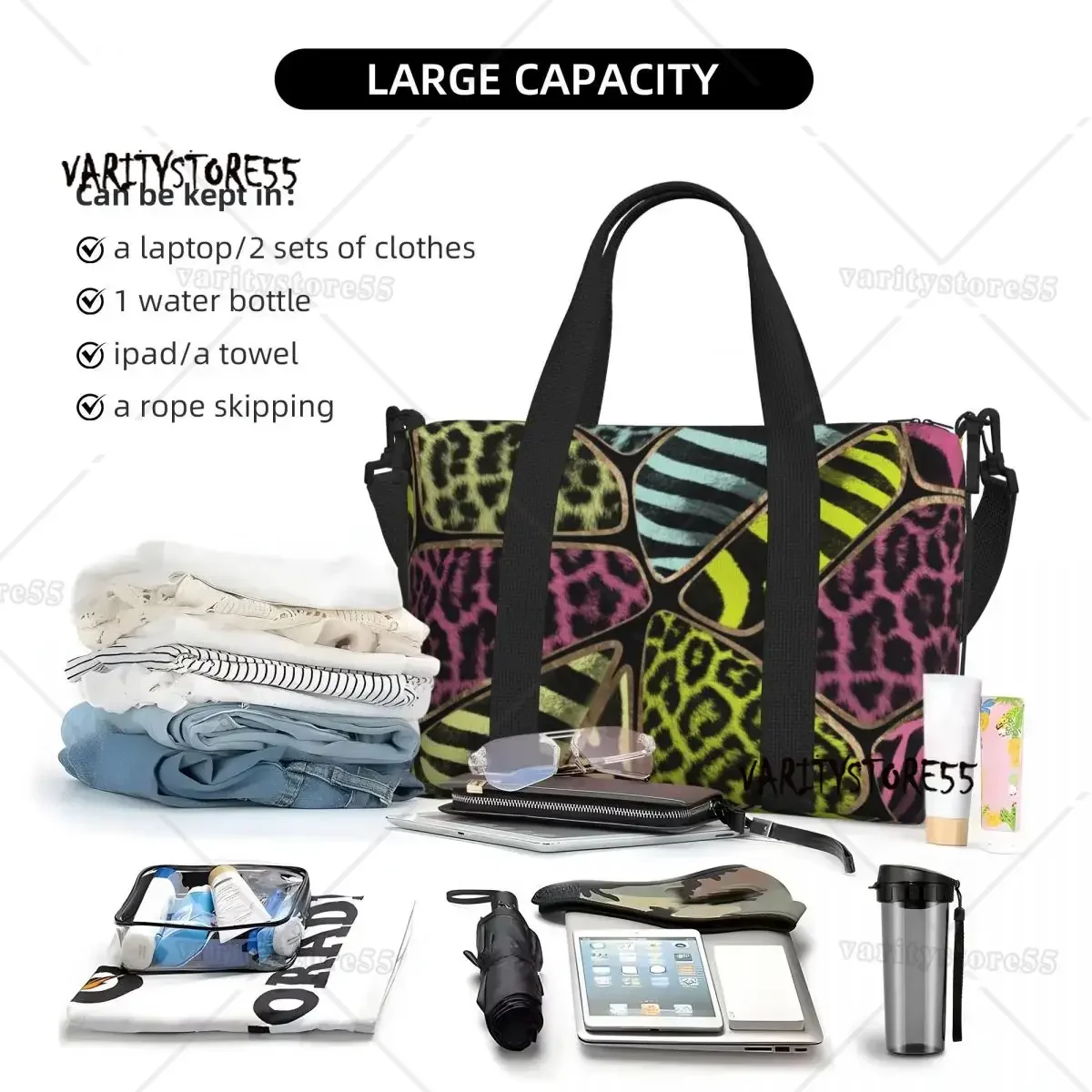 Large Colorful Animal Print Tote Bag for Women Leopard and Zebra Shoulder Shopping Gym Beach Travel Bag
