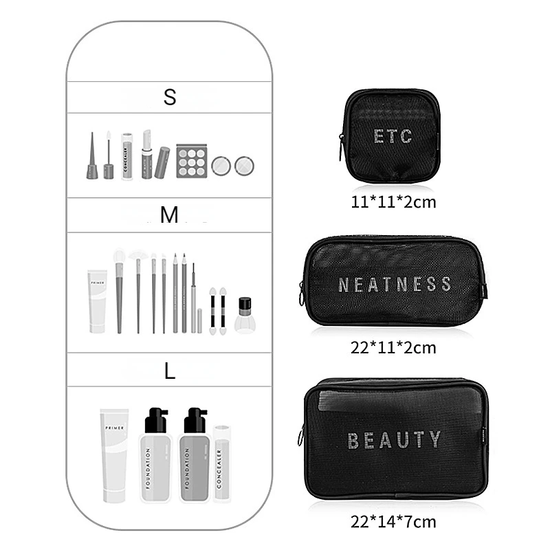 Makeup Bag Women Travel Toiletry Wash Makeup Bag Storage Case Zipper Make Up Bags Black Dot Transparent Mesh Cosmetic Bag 3