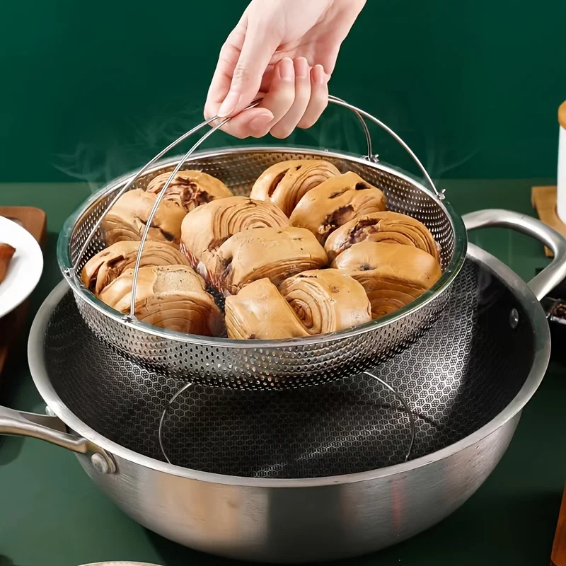 1pc Stainless Steel Multi-Functional Steamer Basket Uncharged Kitchen Strainer For Steaming Rice Dumplings and Vegetables Steamer Rack Steamer Basket