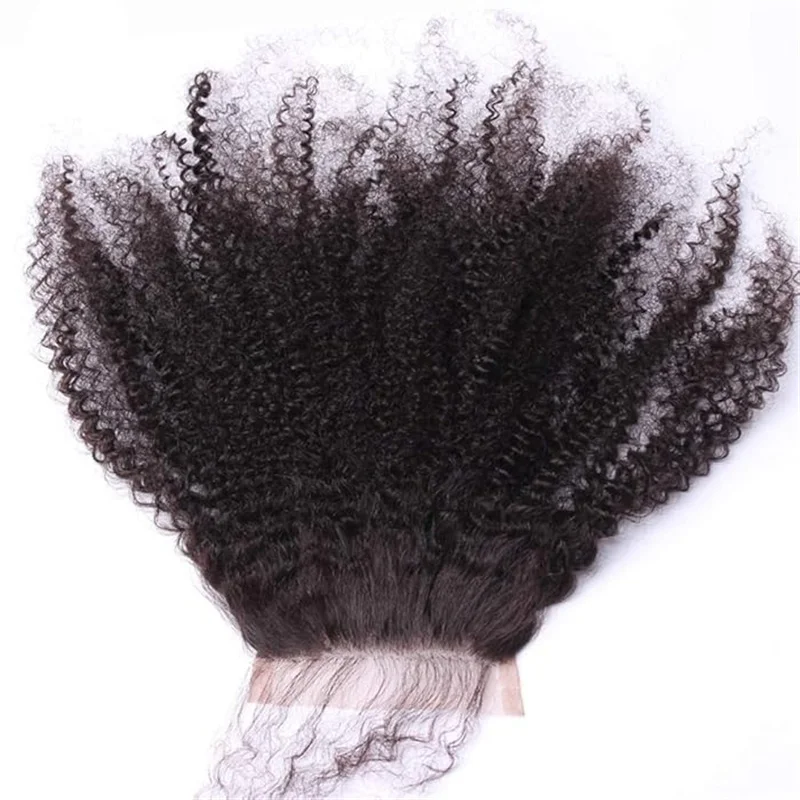 Afro Kinky Curly Lace Closure Human Hair 4x4 Lace Closure Free Part Transparent Baby Hair Brazilian Remy Extension