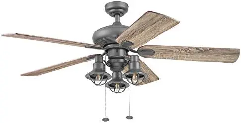 

52 Inch Farmhouse LED Ceiling Fan with Light, Pull Chain, Three Mounting Options, 5 Dual Finish Blades, Reversible Motor - 51456