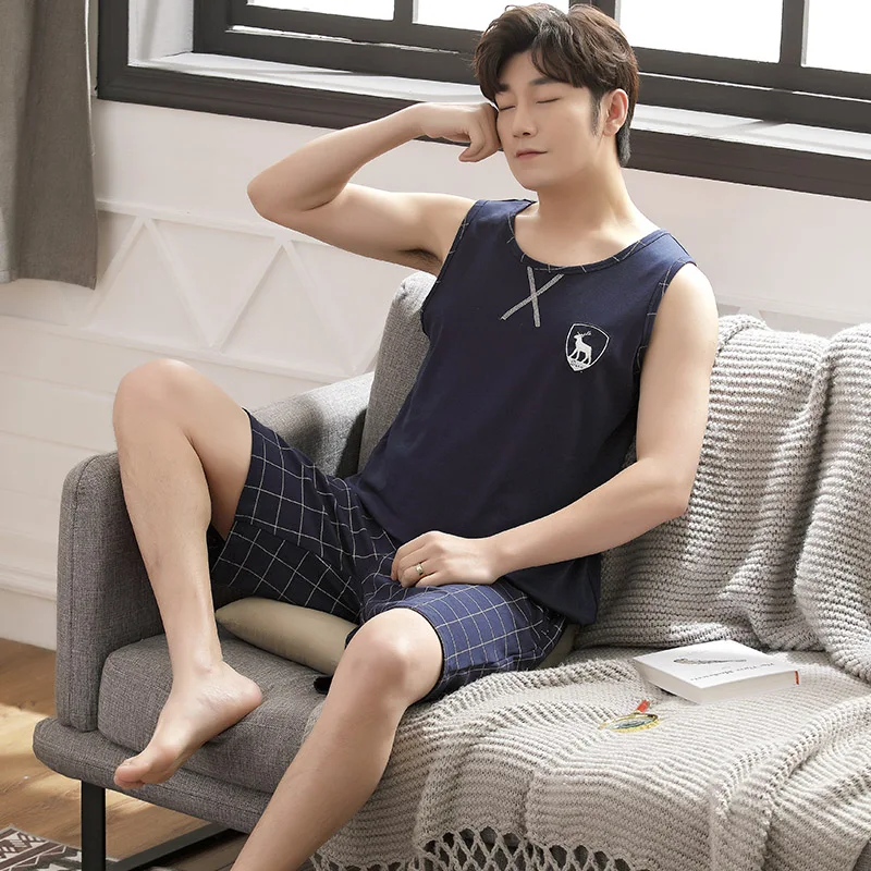 Pyjama Court Homme Court D'été À Manches Courtes Et Pantalon Vêtements