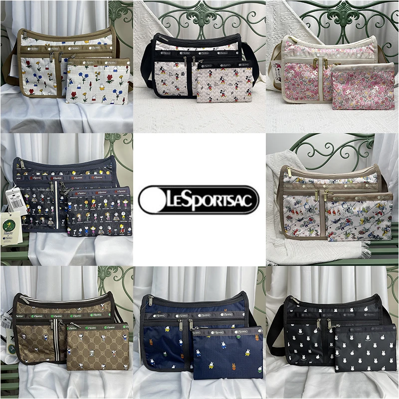 

Lesportsac Shoulder Bag Girls Fashion Cartoon Snoopy Kuromi Mymelody Print Versatile Crossbody Phone Bag 25*36*14cm 7507