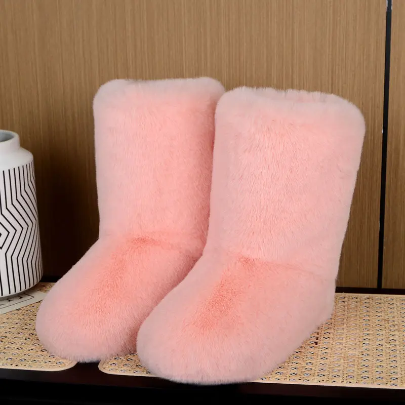 

2023 Winter Women's Warm Fluffy Faux Wool Boots Fancy Luxury Footwear Shoes For Women Furry Wool Fasion Kpop Gril's Snow Boots