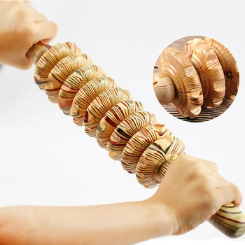 9-Wheel Wooden Abdomen Massage Roller Trigger Point Fitness Roller Stick Muscle Relax Body Anti Cellulite Acupuncture Massager
