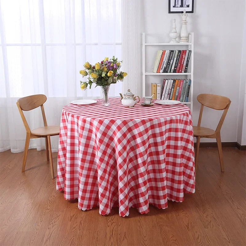 

Restaurant grid tea cloth tablecloth, pastoral restaurant large round home grid table blue