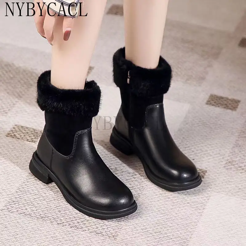2023 Snow Boots Women PU Leather High-tube Warm Cotton Shoes Winter Plus Velvet Fashion Zipper Ankle Boots Platform Shoes Women