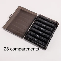 Deluxe 28 - Compartment Weekly Pill Organizer with Date Markings (Black)