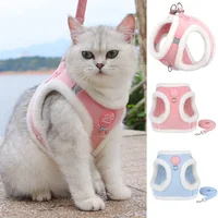 Rabbit Fur Cat Dog Harness and Leash Set Winter Pet Outdoor Walking Supplies Reflective Adjustable Kitten Puppy gatos Harnesses 1