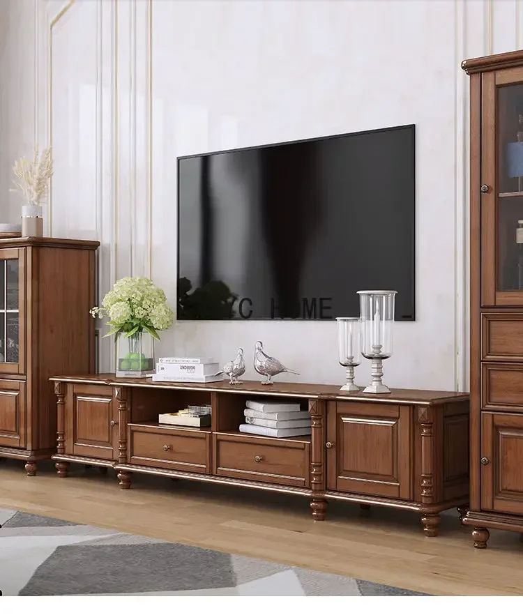 Solid Wood TV Cabinet Coffee Table Combination Living Room Furniture Suit Log Floor Cabinet