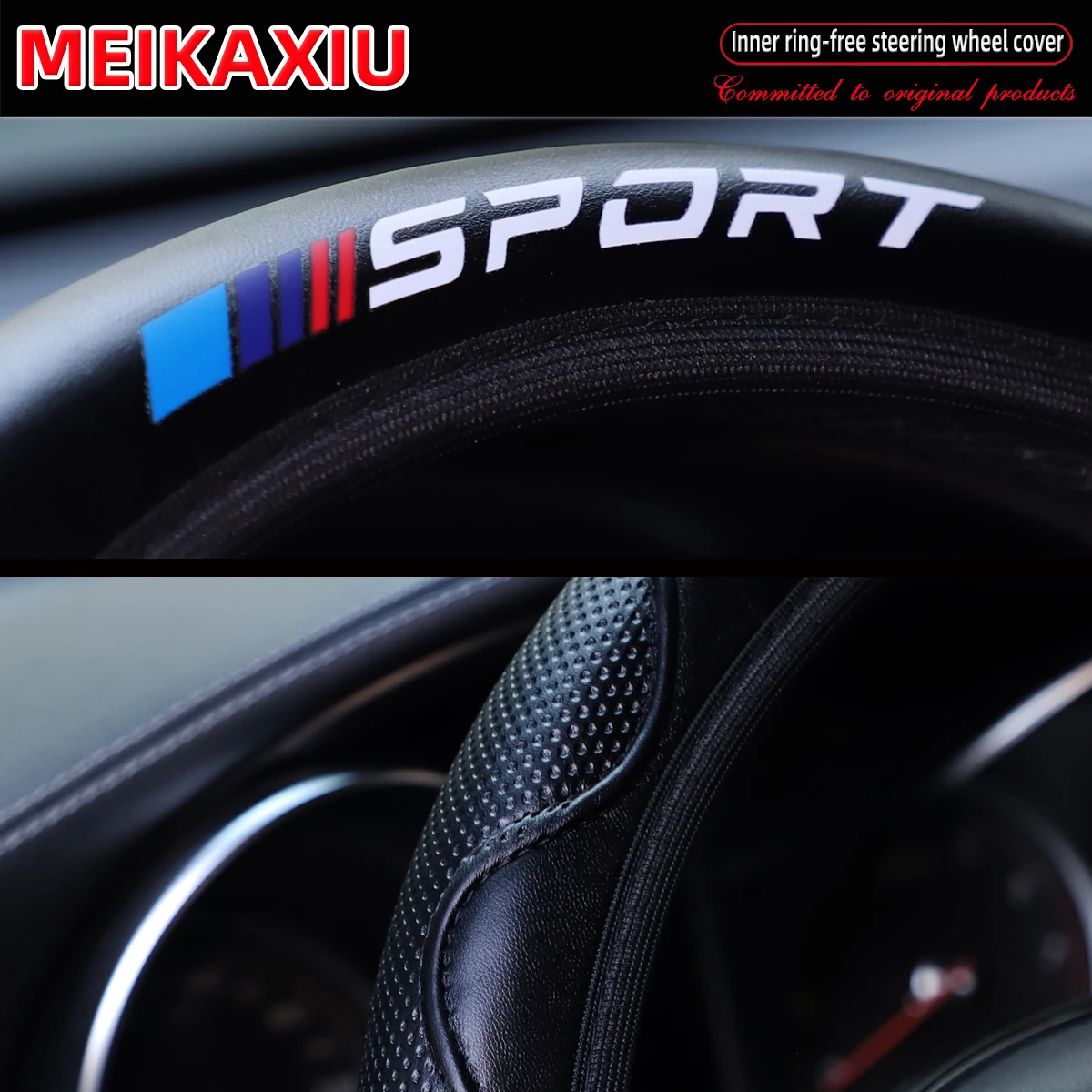Deluxe Soft Leather Embossed Steering Wheel Cover with Rimless Design