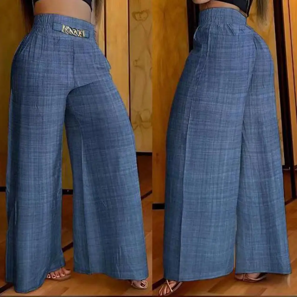 

Women Pants High Waist Wide Leg Flared Pants Loose Tummy Control Lady Trousers Solid Color Elastic Waist Women Female Pants