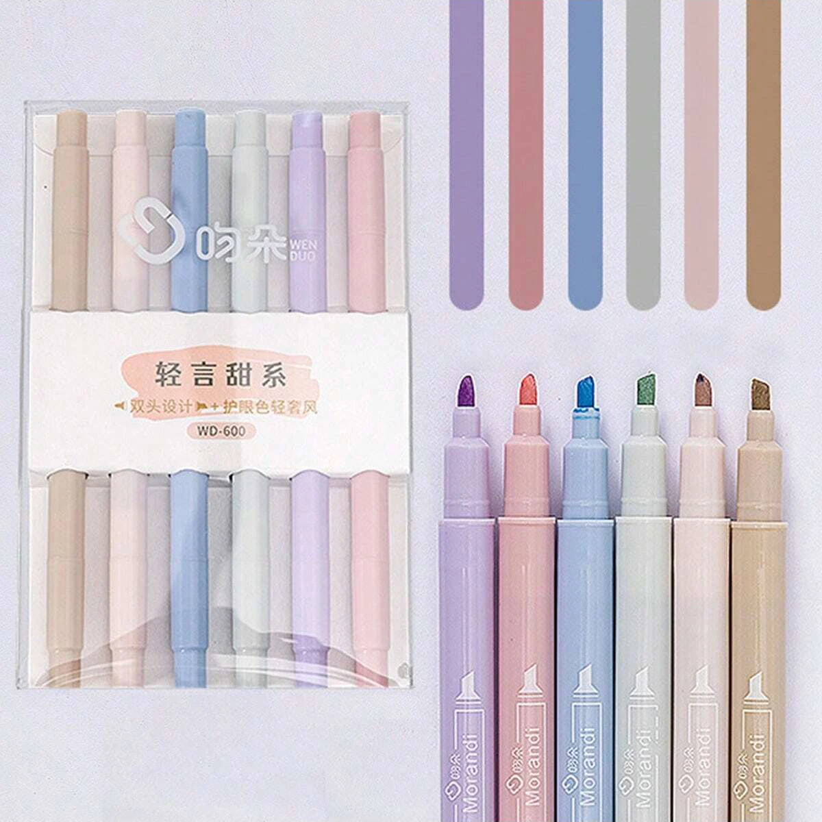 6pcs, Doodle Light Word Fluorescent Pen With Soft Head For Journaling, Colors For School, Writing Pens, Colored Markers