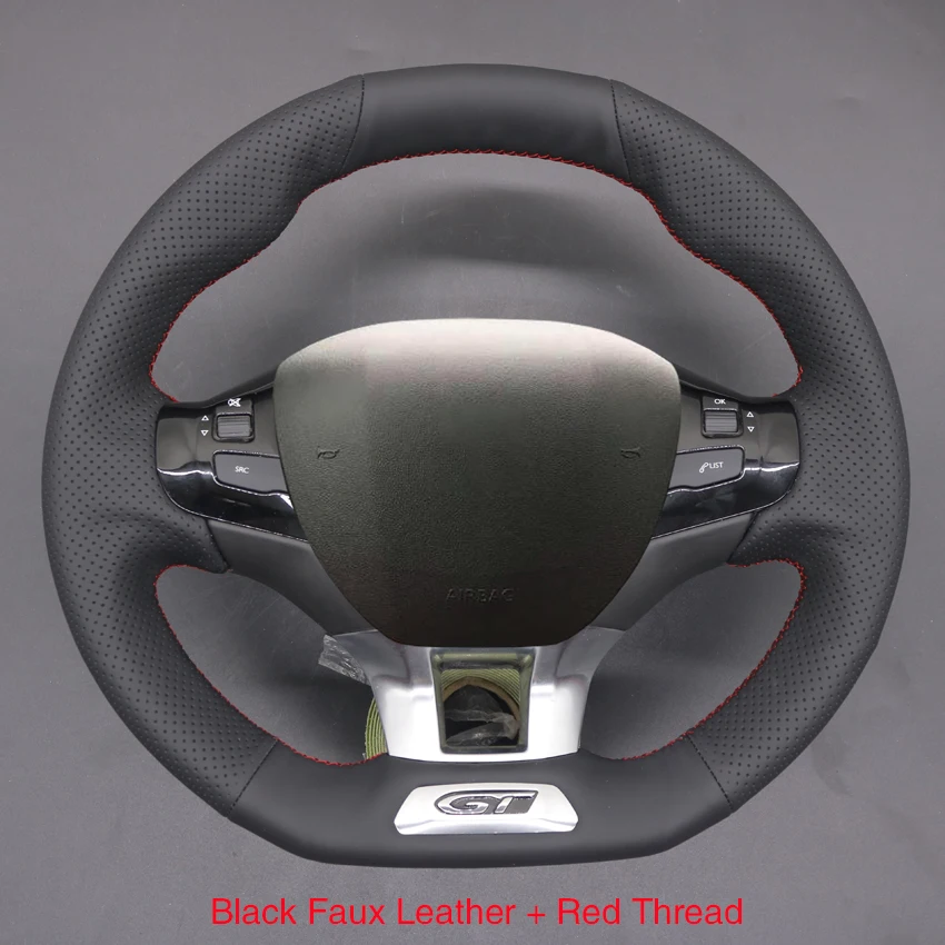 Couvre Volant Housse De Volant En Cuir Noir Pour Peugeot 308 2014 – 2017 Enveloppe De Volant En Cuir Microfibre Accessoires De Voiture