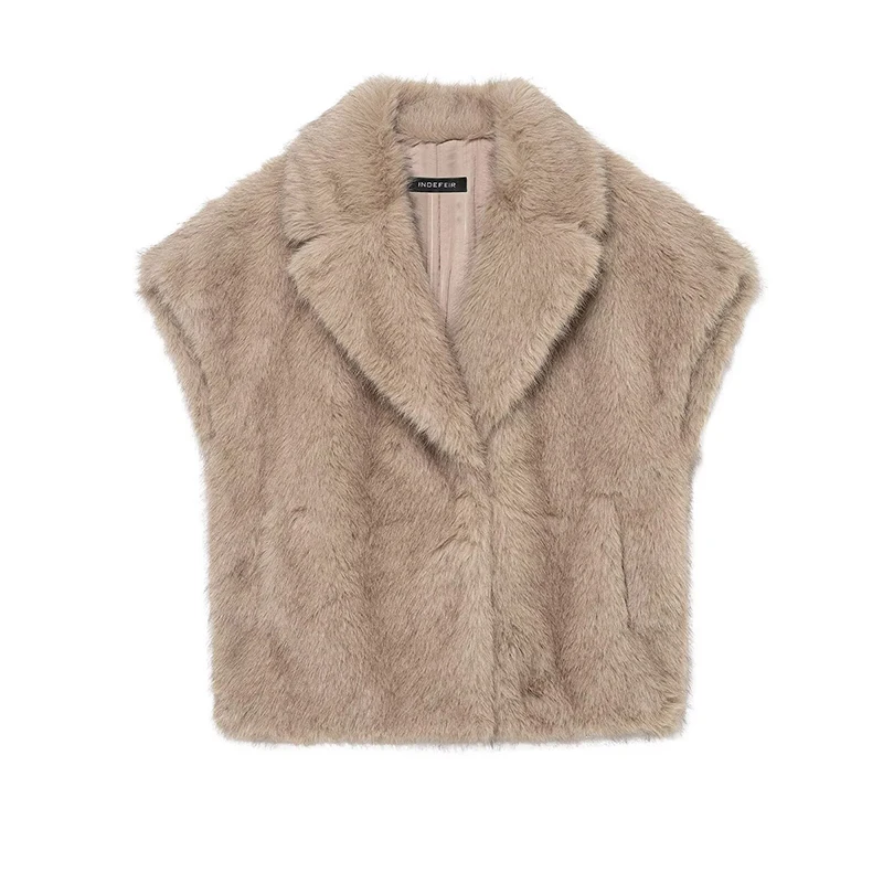 Chic Elegant Faux Fur Vest Top Women Fashion Lapel Fluffy Vests Coat 2025 Winter Female Sleeveless Jacket Waistcoat Outerwear ﻿