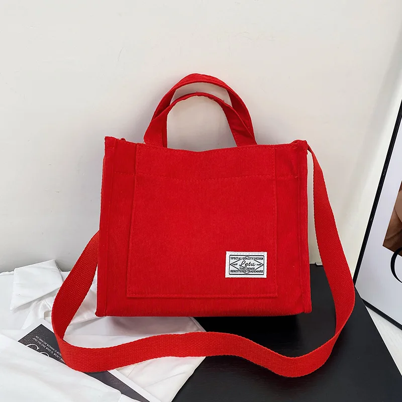 Vintage Corduroy Retro Tote Bag - Multi-Color Casual Crossbody Handbag