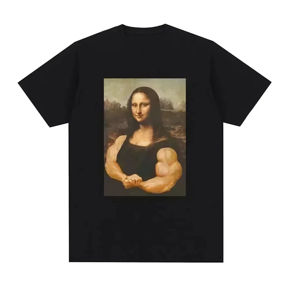 Funny Mona Lisa Fitness T-shirt Muscles Gym Casual Graphic Short Sleeve T-shirts Unisex Fashion Casual Oversized T Shirt Tops 1