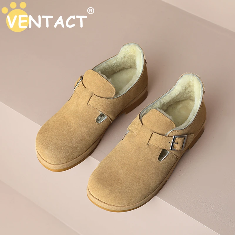 

VENTACT Women Closed Toe Shoes Cow Suede Leather Clogs Shoes For Women With Fur Warm Retro Fashion Garden Mule Clog Slip On