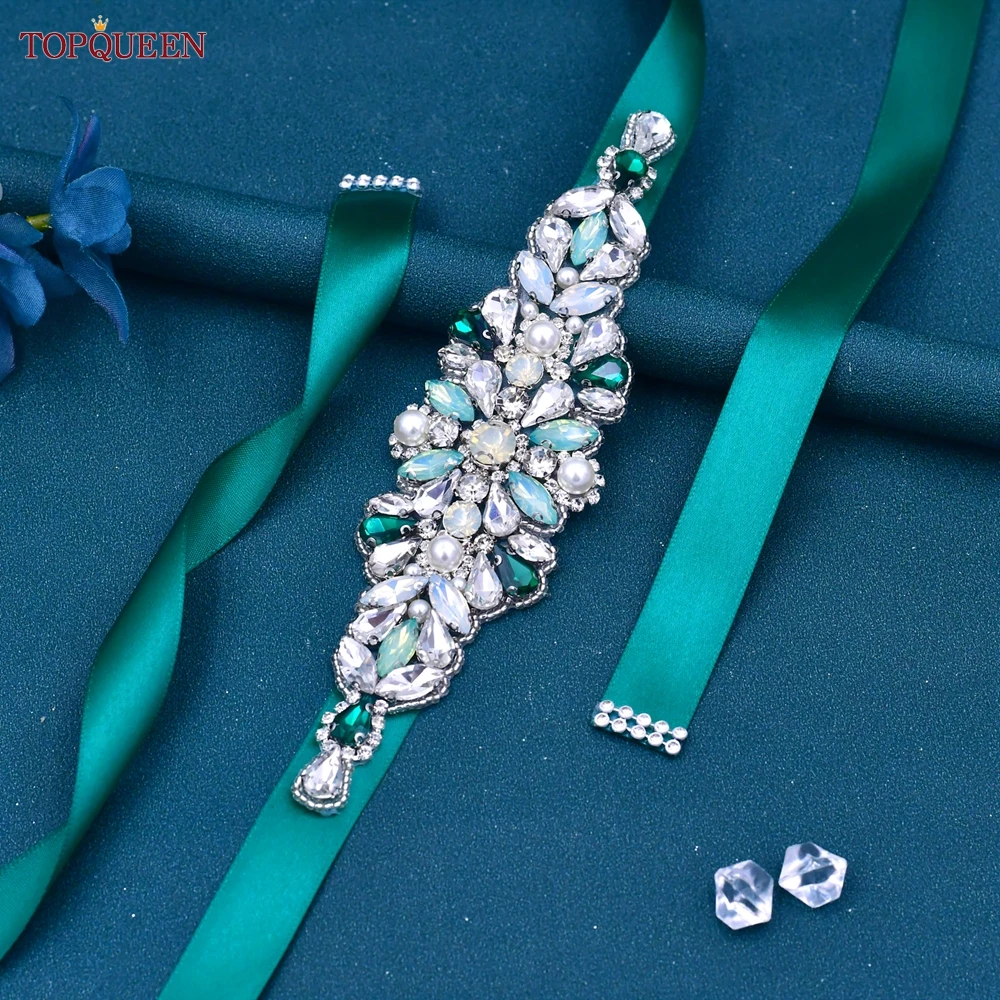 TOPQUEEN S75 Cintura da sposa con strass in argento, elegante, di lusso
