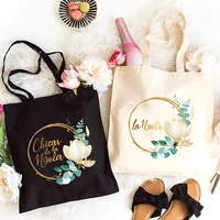 Team Bride Squad Shopping Bag Spanish Woman Single Farewell Bachelorette Hen Party Tote Bags Bridal Wedding Canvas Shoulder Bag 1