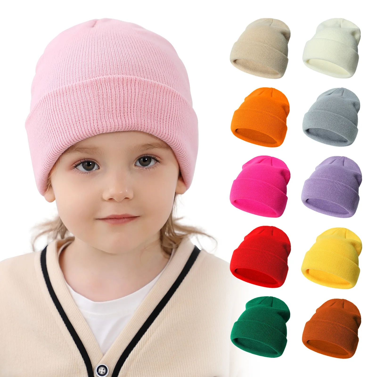 

2023 Autumn Winter Kawaii Wool Knitted Hat Beanie Caps For Girls Children Boy Kids Casual Warm Pullover Hats Turban Accessories