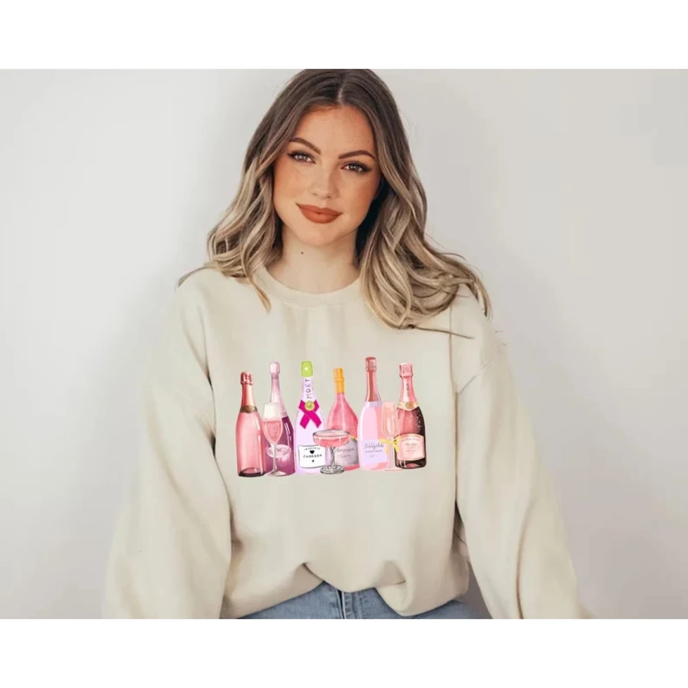 Rosa Bottiglie Di Champagne Felpa Coquette Amanti Dello Champagne Camicia Problemi Di Champagne Pullover Pop Fizz Clink Prosecco Maglione