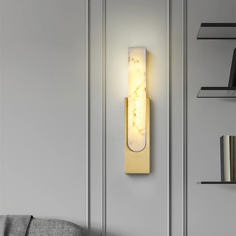 Modern Copper Marble Wall Lamp Interior Rectangle Led Bedroom