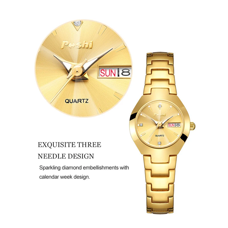 POSHI Fashion Quartz Girls Watch Stainless Steel Simple Women Watch Date Week Waterproof Thin Lady Business Clock  Wristwatch 4
