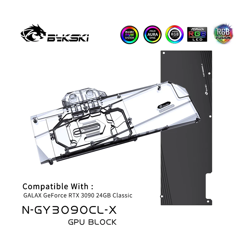 Blocco Acqua Gpu Bykski N-Gy3090Cl-X, Per Galax Rtx 3090 Scheda Gpu Classica Da 24Gb, Con Raffreddamento Ad Acqua Radiatore In Rame Backplane