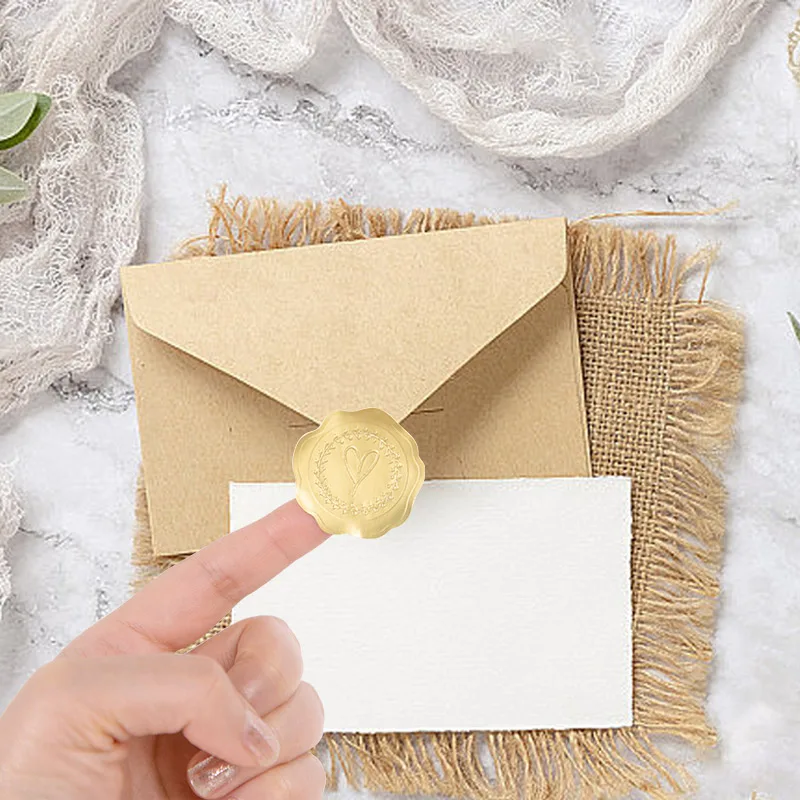 5pcs Gold Foil Embossed Heart Shaped Envelope Seal Stickers For