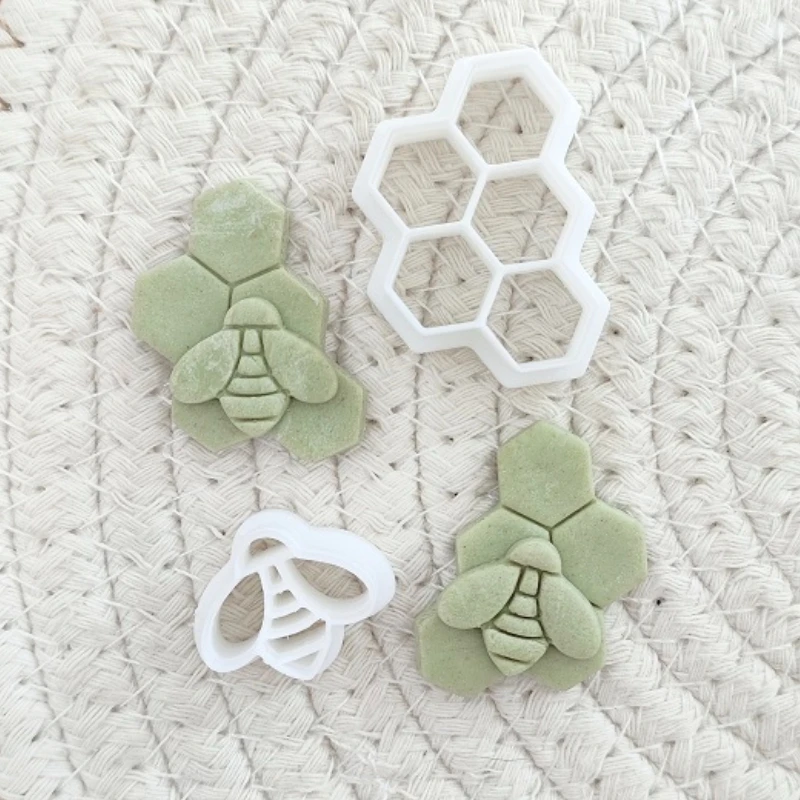 Bee Honeycomb Cookie Cutter Insect Honeybee Pattern Fondant Biscuit Embosser Mold Gingerbread Craft Fondant Cake Decorating Tool