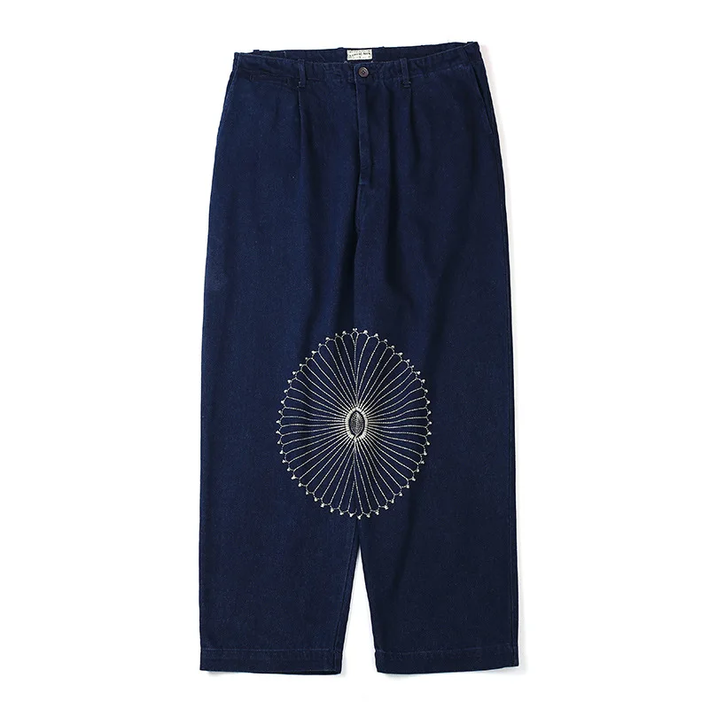 Japanese Fashion Brand Kapital Hirata Embroidered Casual Printed Pants Trend Versatile Retro Loose Jeans Male Vintage Trousers
