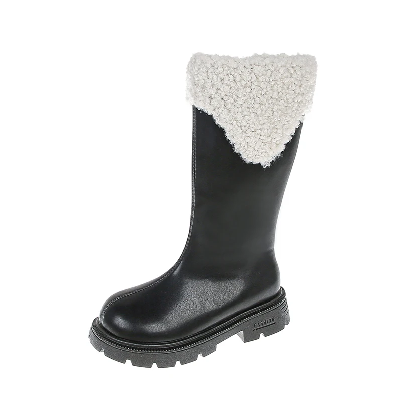 Girls Winter Leather Boots with Fur Soft Bottom Anti Slip