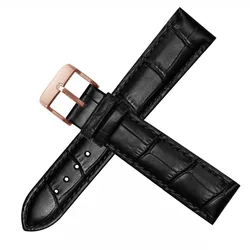 Elegant Universal Leather Watch Strap with Butterfly Buckle - Black & Brown Adjustable Bracelet - 17mm - Width (Black rose gold)