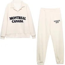 

Maxdutti Plush Women Elastic Harem Jogging Pants Women 2 Pieces Sets 2022Spring High Street Letter Patchwork Polo Collar Hoodie